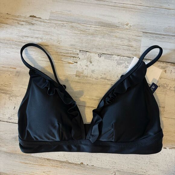 NWT J. Crew Size XS Ruffle French Bikini Top Black Spaghetti Strap Triangle Swim - Picture 4 of 12